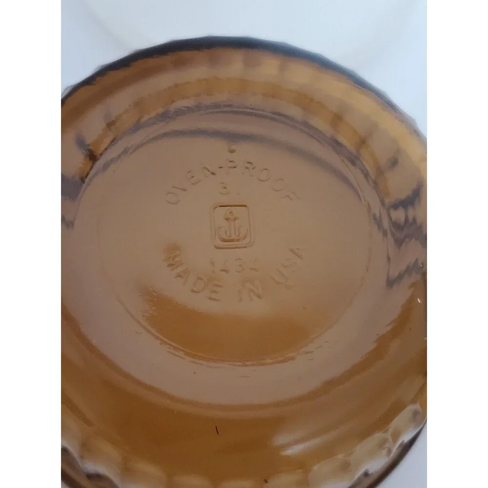 Anchor Hocking Amber Glass Ramekins Custard Cups #1434 Set of 4 W/ 2 Lids Vtg